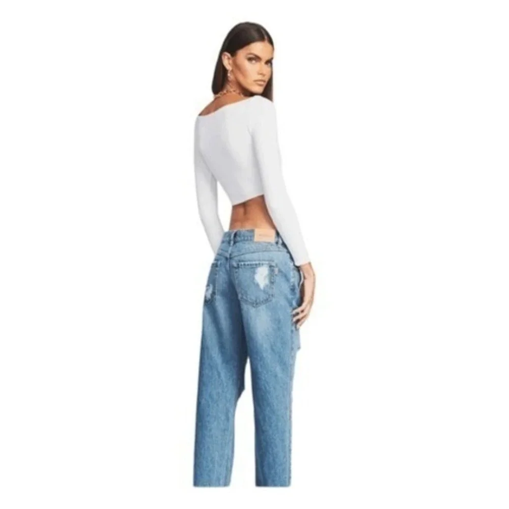 SER.O.YA Ellis Top White Soft‎ Jersey Long Sleeve Cropped Twist Cutout XS
